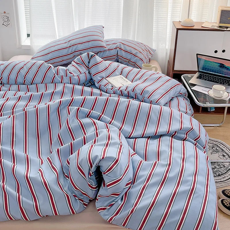 Simple Red and Blue Striped Duvet Cover