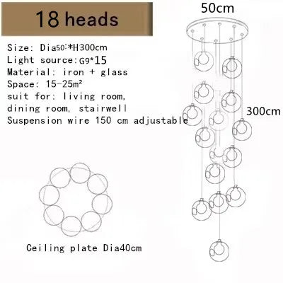 Modern Glass Ball Chandelier Indoor Lighting Fixtures for Living Room Hotel Lobby Bedroom Staircase - Home Decorative Light