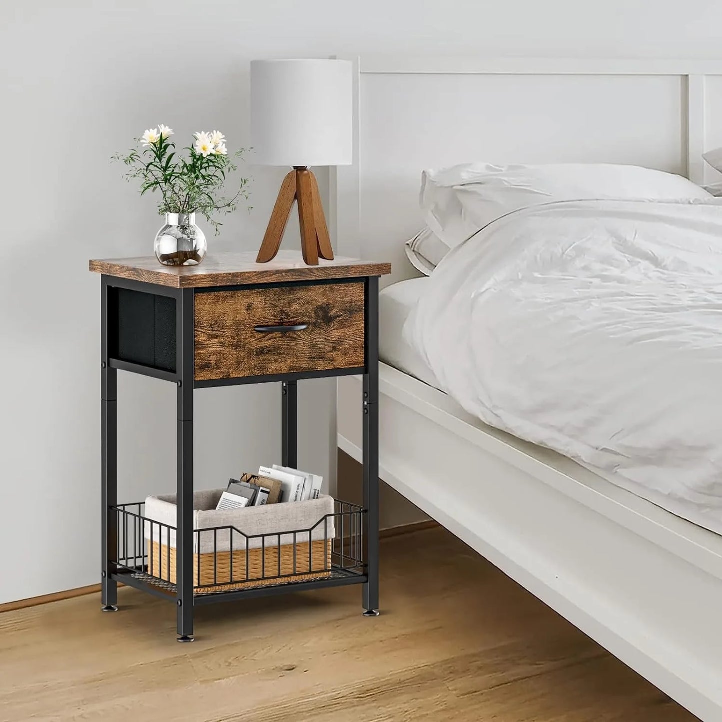 Nightstand End Table with Open Shelf