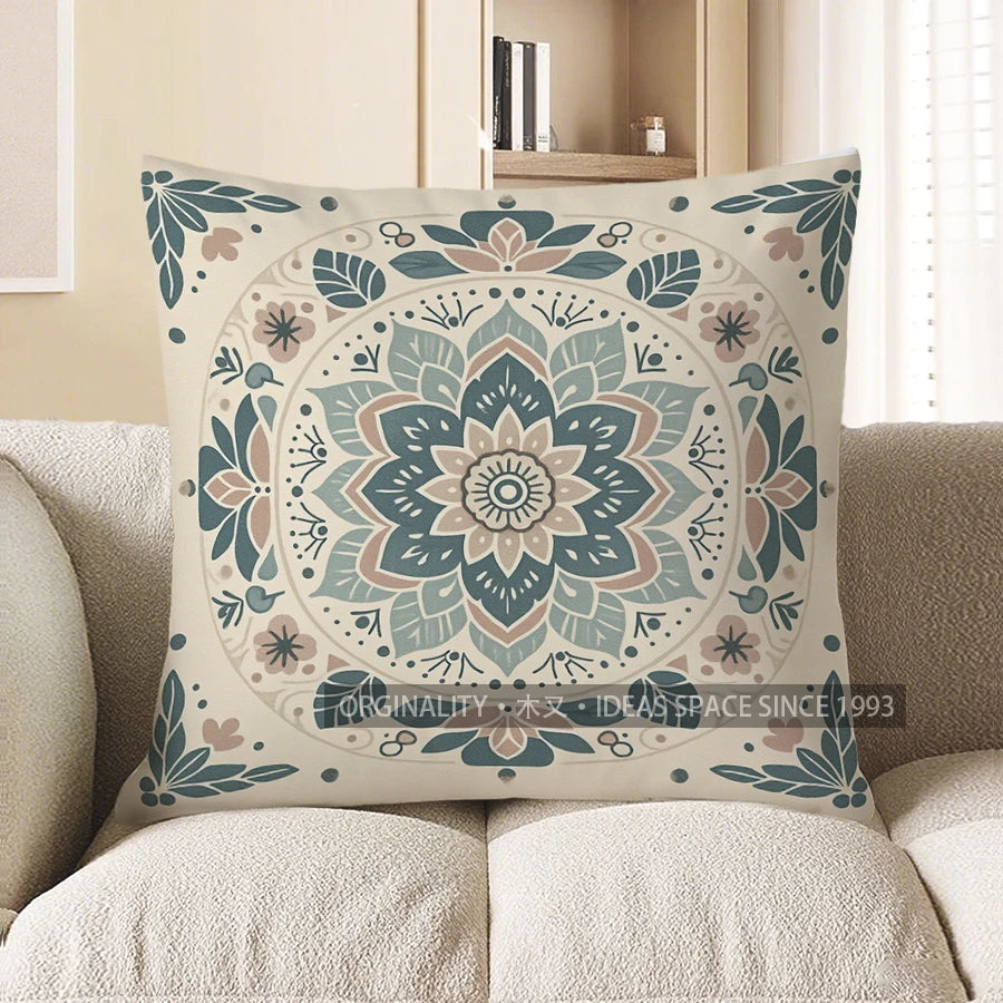 Bohemian Mandala Pattern Throw Pillow Cover