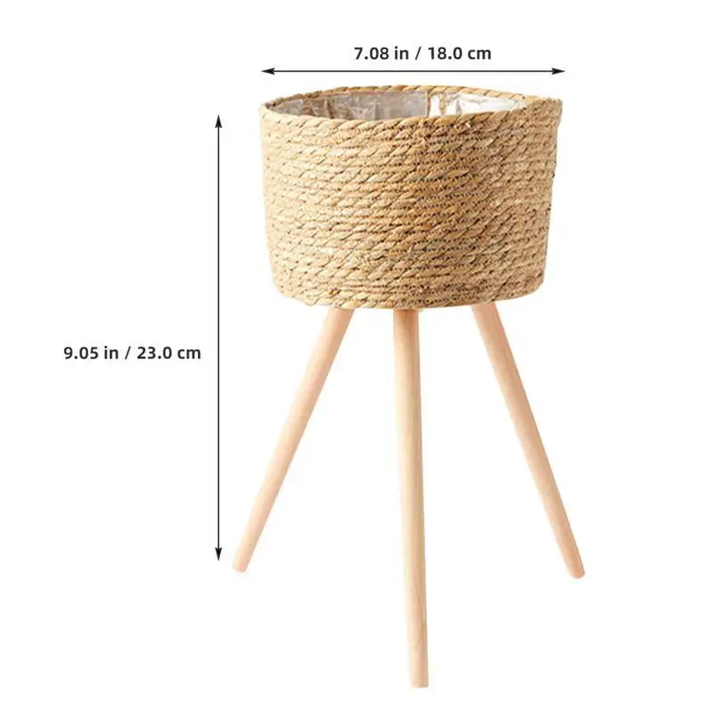Wood Woven Plant Pot With Standing Legs