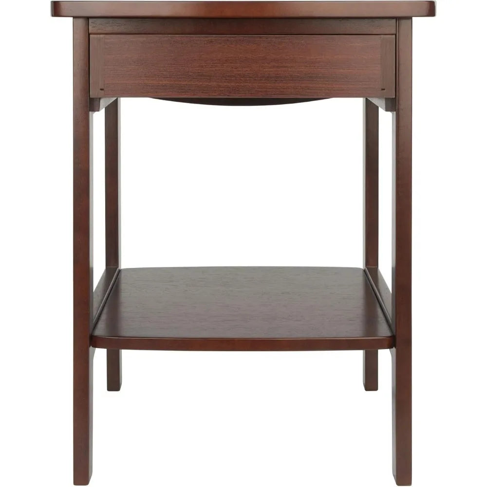 Wood Curved End Table Night Stand with Drawer
