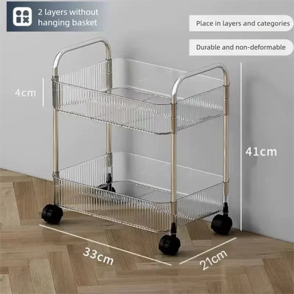 Transparent acrylic storage rack with casters