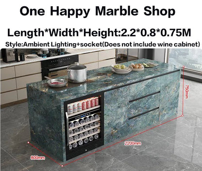 Natural Marble Kitchen Island with Storage & Wine Cooler