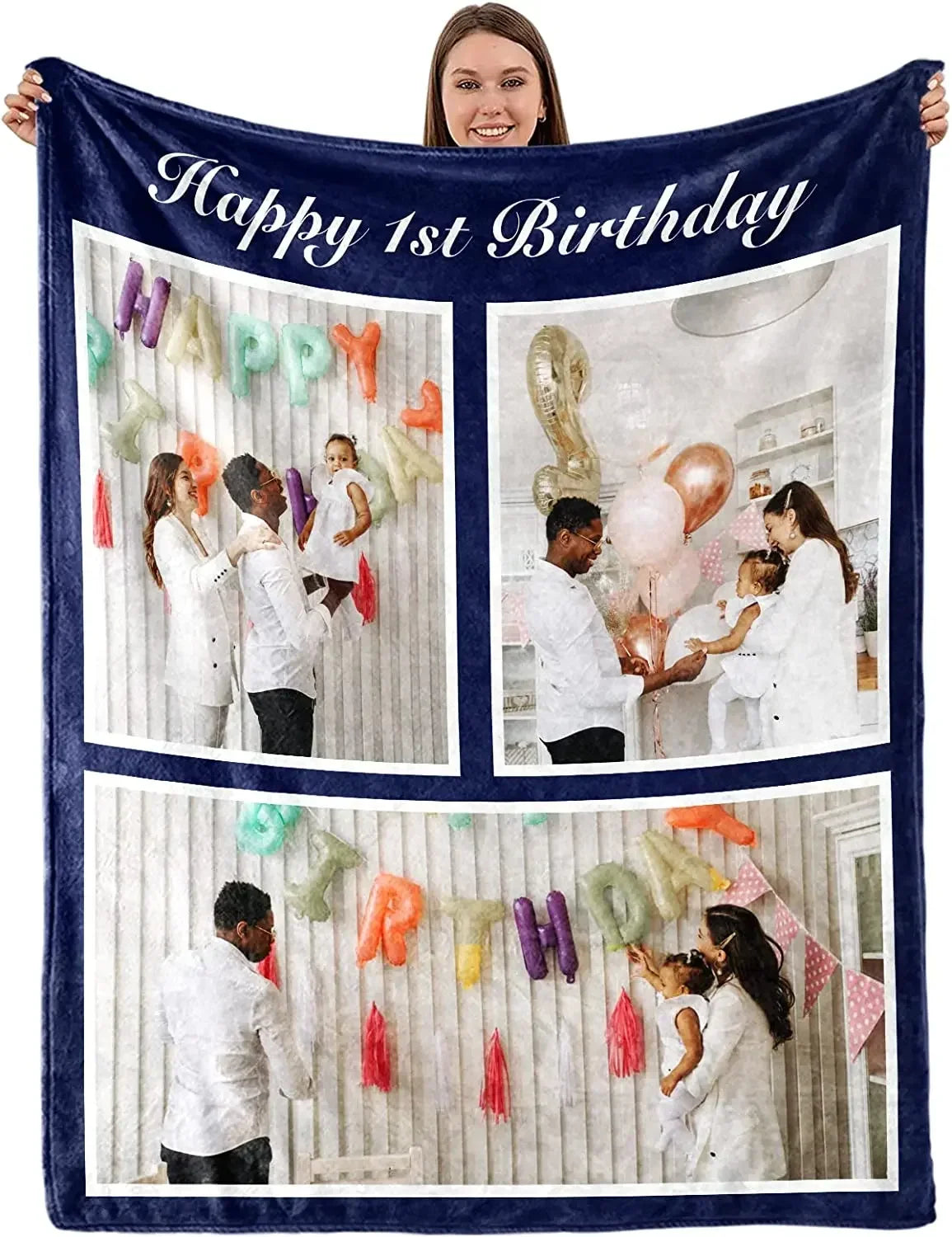 Custom Blanket with Words Picture Collage Customized Blankets,Birthday Souvenir Gifts Personalized Throw Blanket for Father, Mom