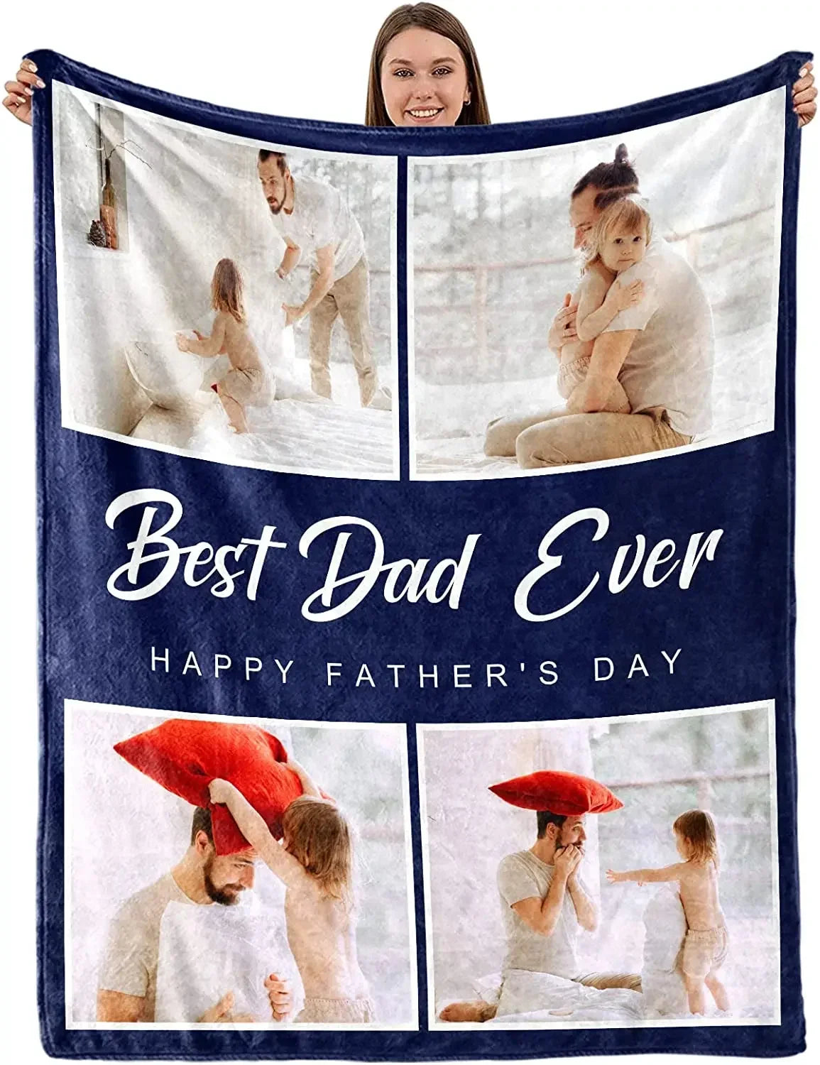 Custom Blanket with Words Picture Collage Customized Blankets,Birthday Souvenir Gifts Personalized Throw Blanket for Father, Mom