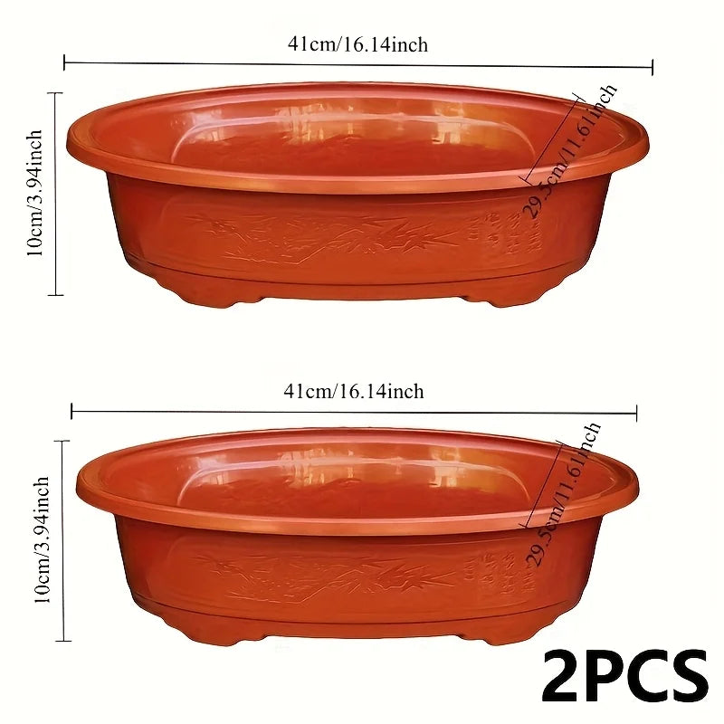 2 large oval plastic flower pots