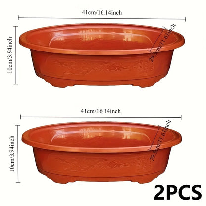 2 large oval plastic flower pots