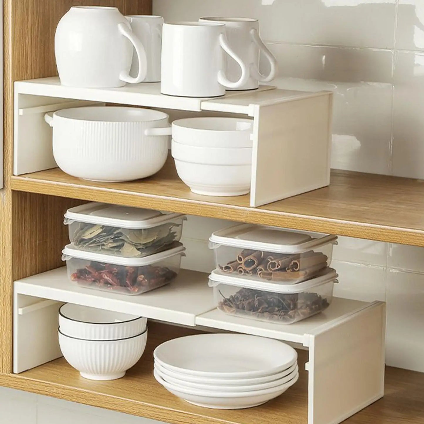 Kitchen cabinet multi-level shelf storage rack