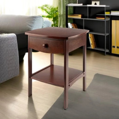 Wood Curved End Table Night Stand with Drawer