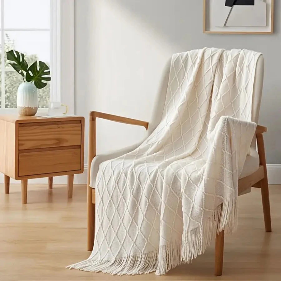 Beige Boho Throw Blanket
