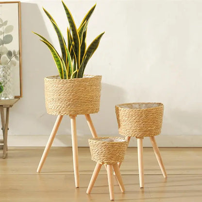 Wood Woven Plant Pot With Standing Legs