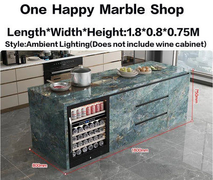 Natural Marble Kitchen Island with Storage & Wine Cooler