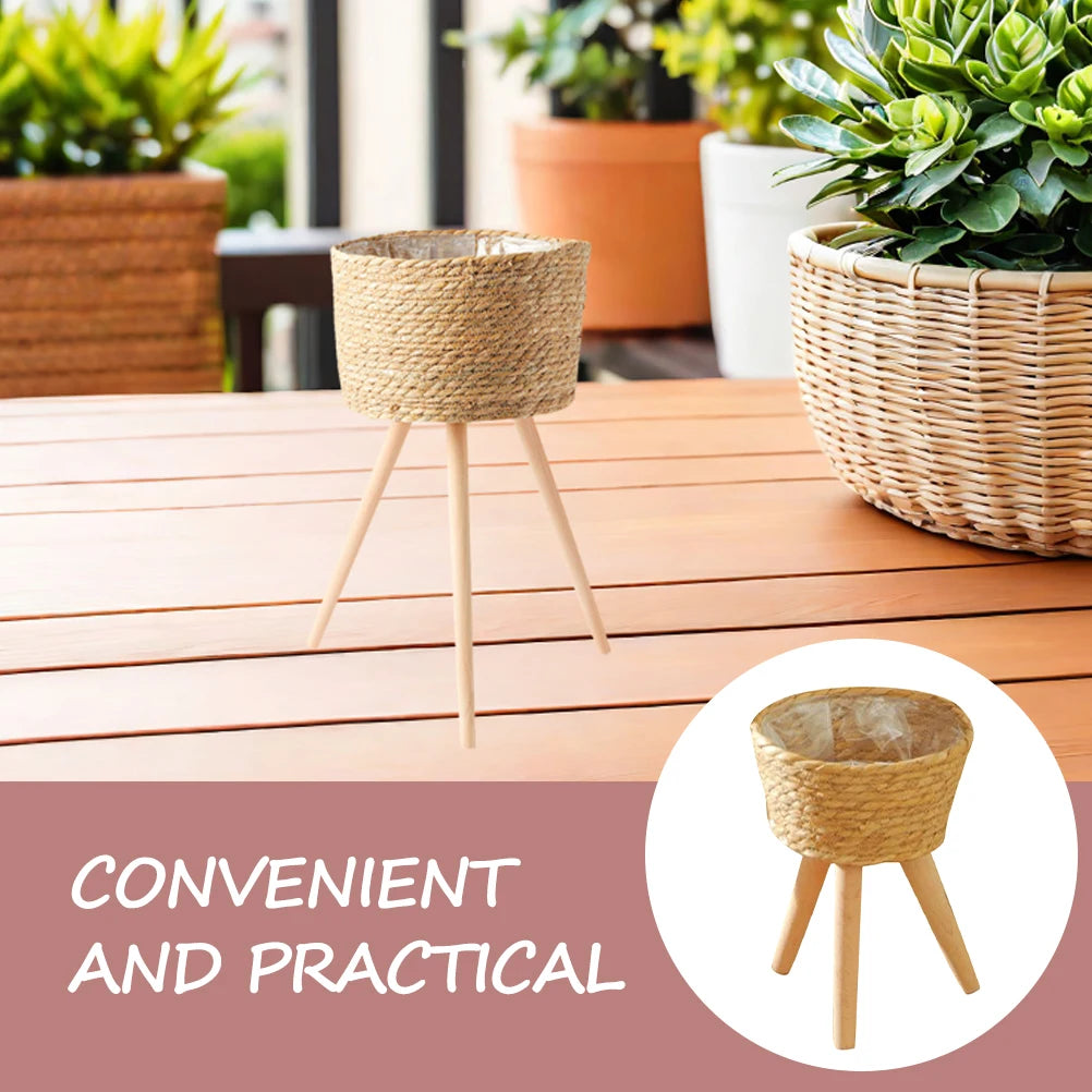Wood Woven Plant Pot With Standing Legs
