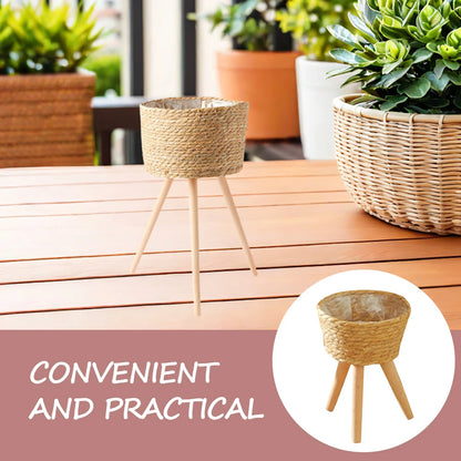 Wood Woven Plant Pot With Standing Legs