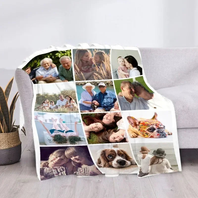 Custom Blanket with Words Picture Collage Customized Blankets,Birthday Souvenir Gifts Personalized Throw Blanket for Father, Mom