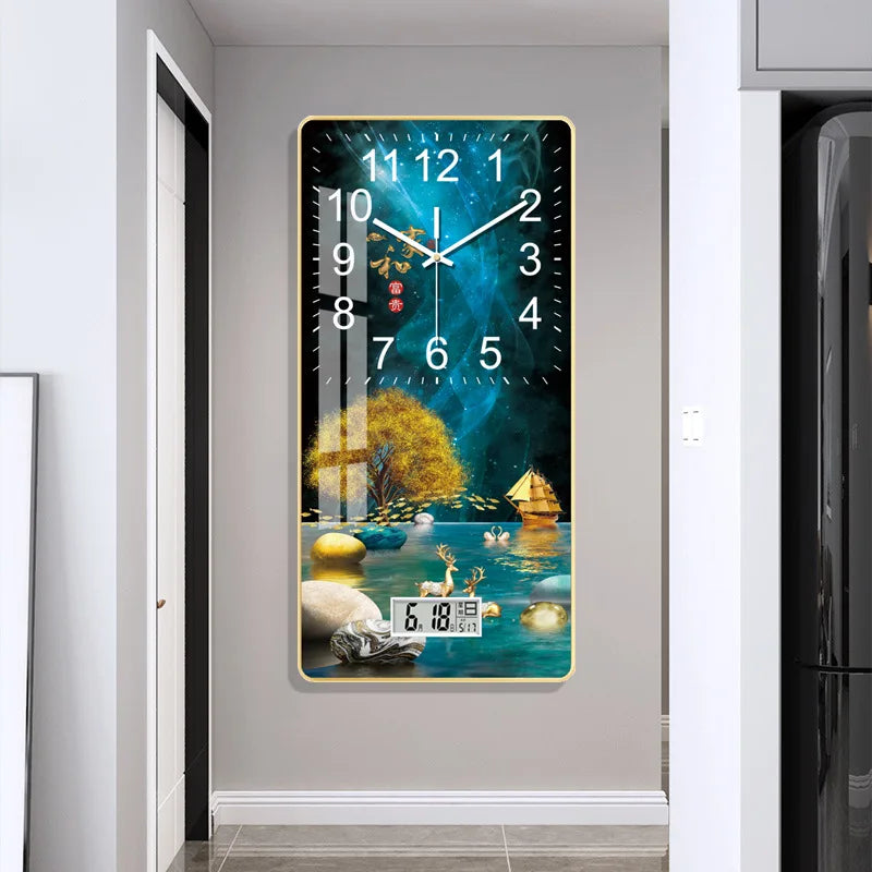 Large Modern Wall Clock with LCD Display