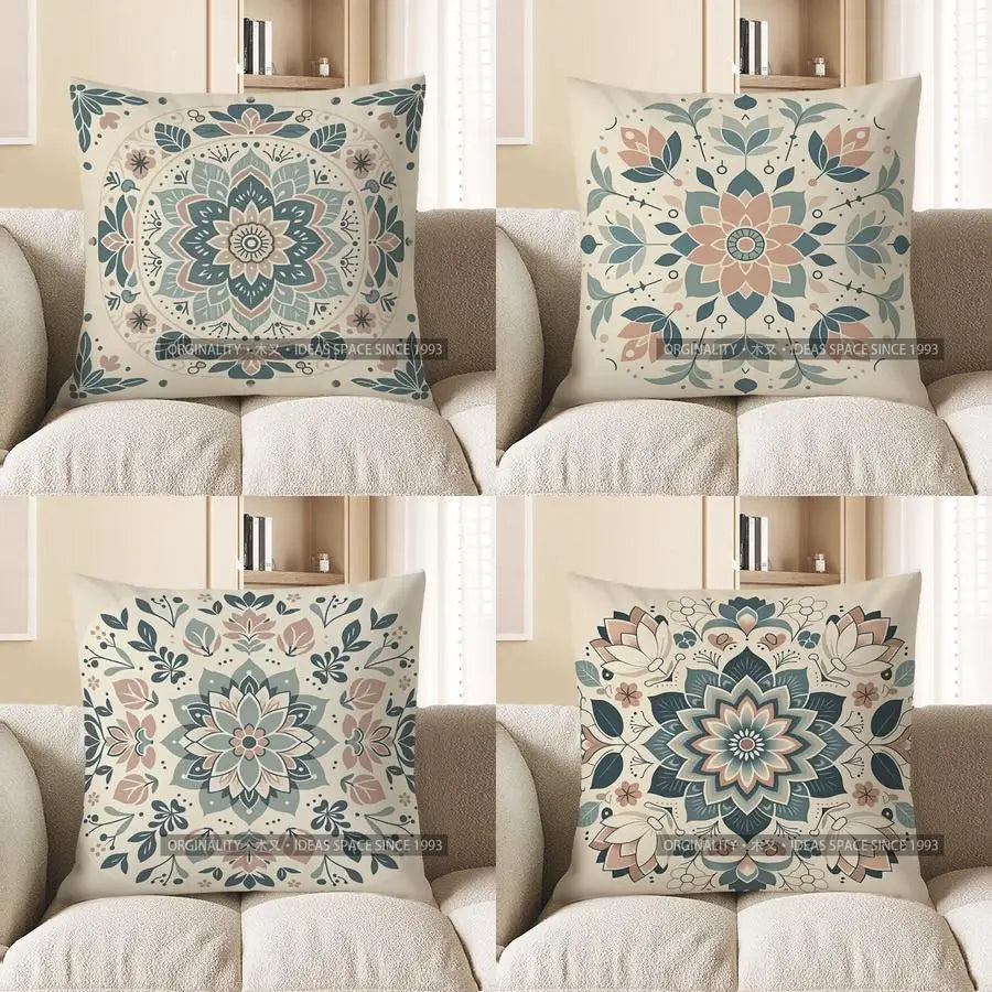 Bohemian Mandala Pattern Throw Pillow Cover