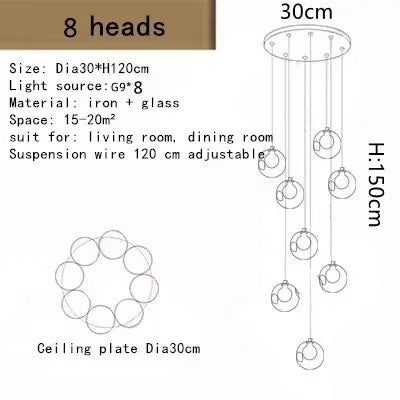 Modern Glass Ball Chandelier Indoor Lighting Fixtures for Living Room Hotel Lobby Bedroom Staircase - Home Decorative Light