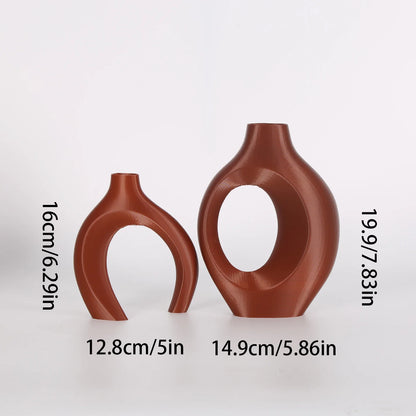 A set of 2 Bohemian-chic round plastic vases