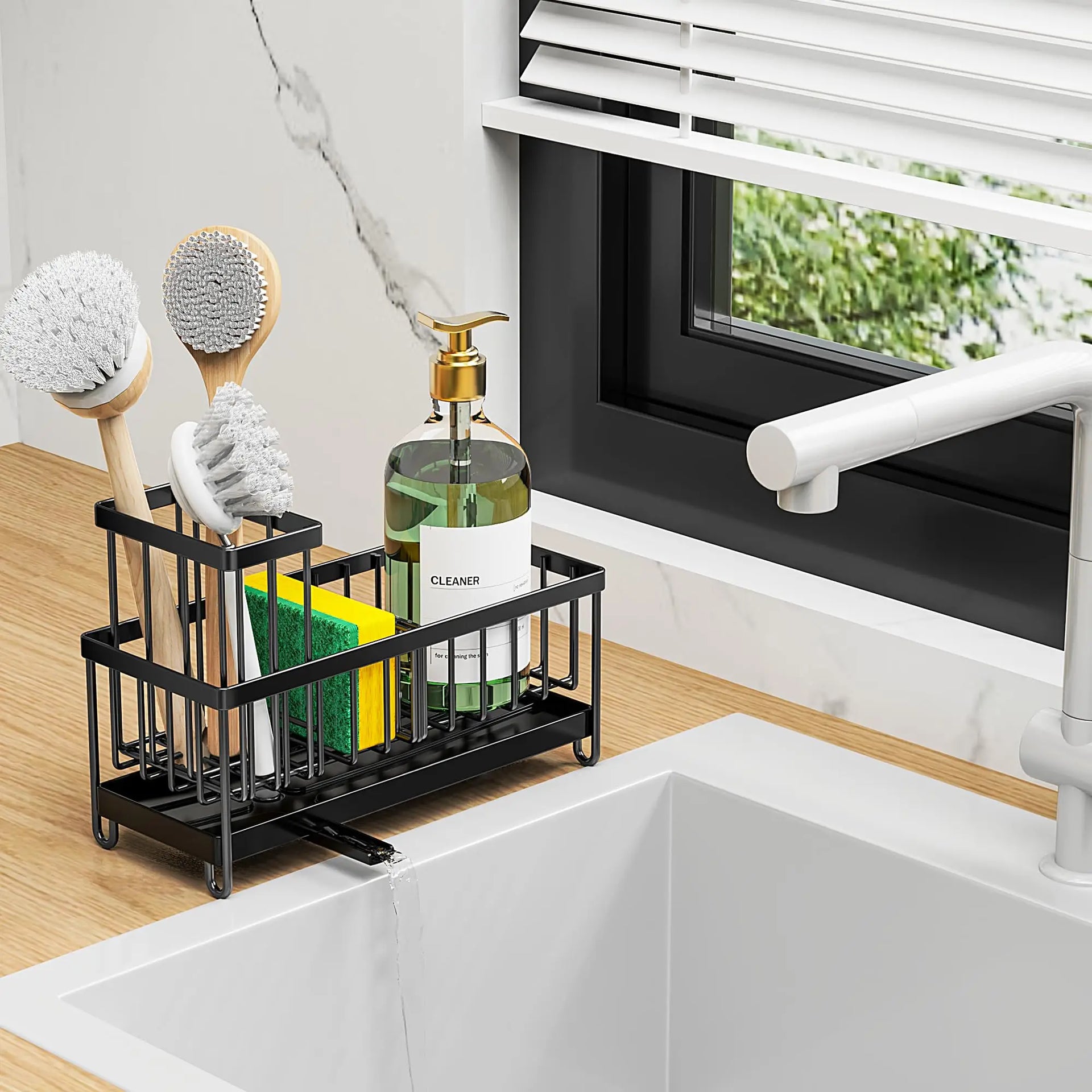 Kitchen Sink Sponge with High Brush Rack