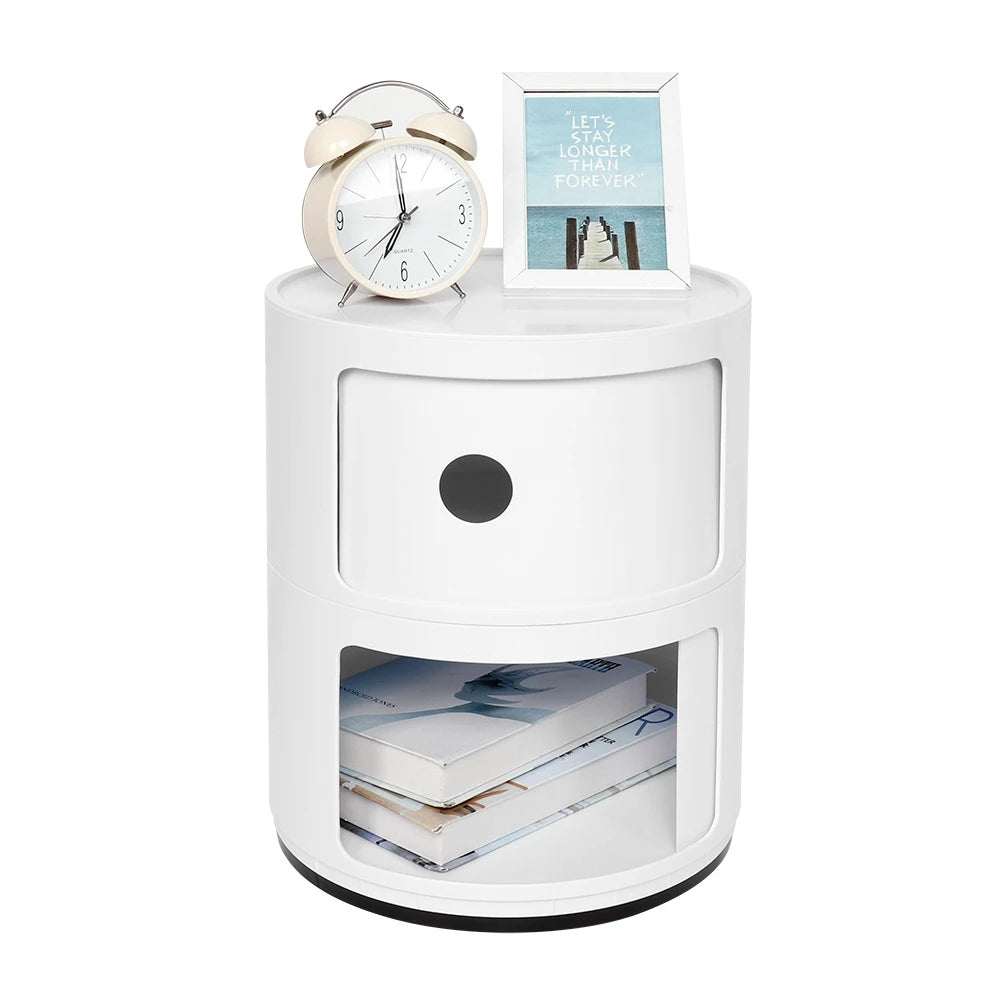 Round Nightstand with 2 Drawers