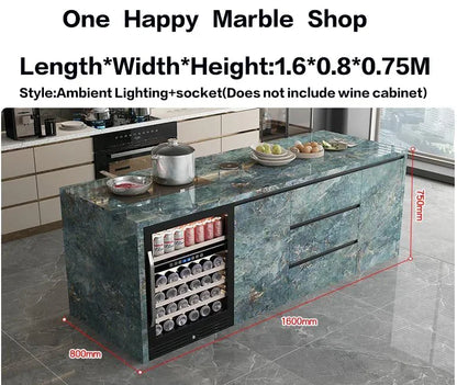 Natural Marble Kitchen Island with Storage & Wine Cooler