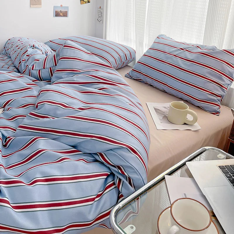 Simple Red and Blue Striped Duvet Cover
