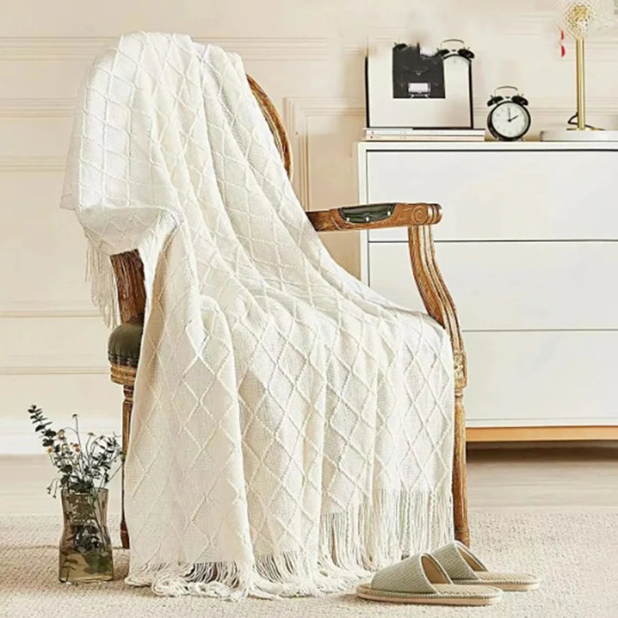 Beige Boho Throw Blanket