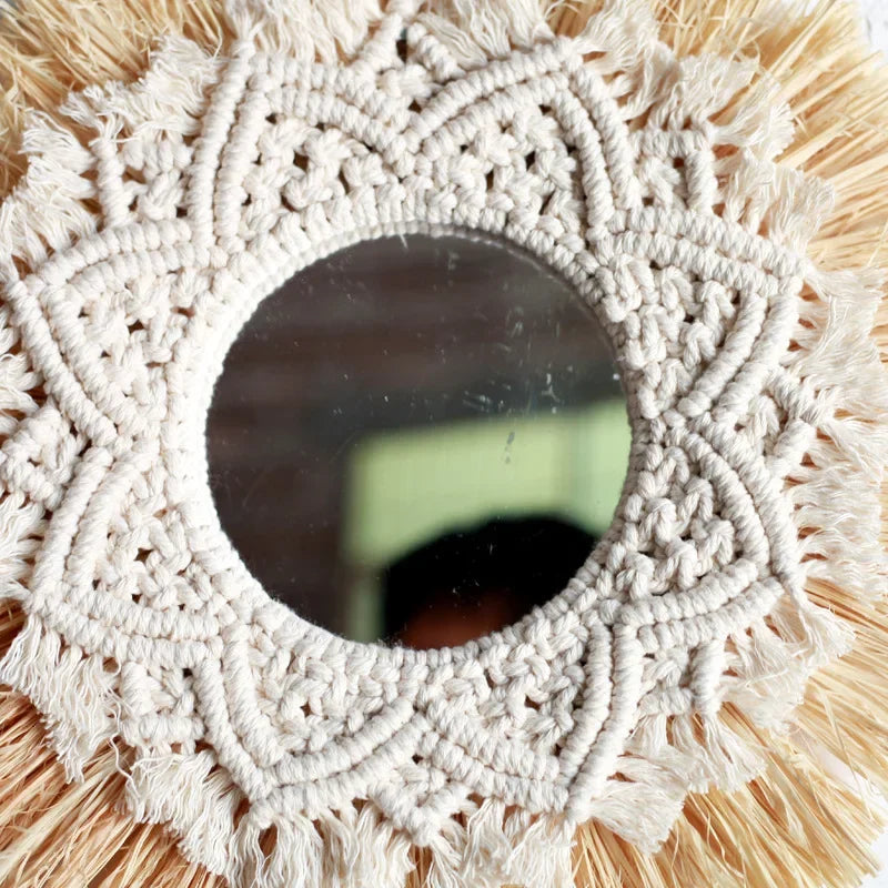 Bohemian Home Decoration Straw Hand-woven Mirror