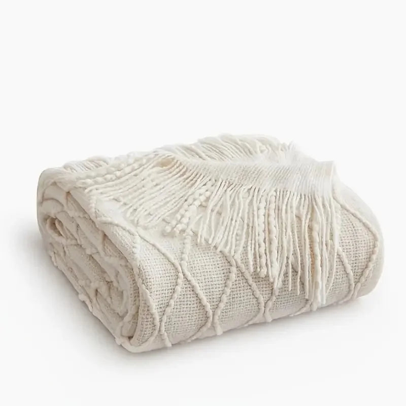 Beige Boho Throw Blanket