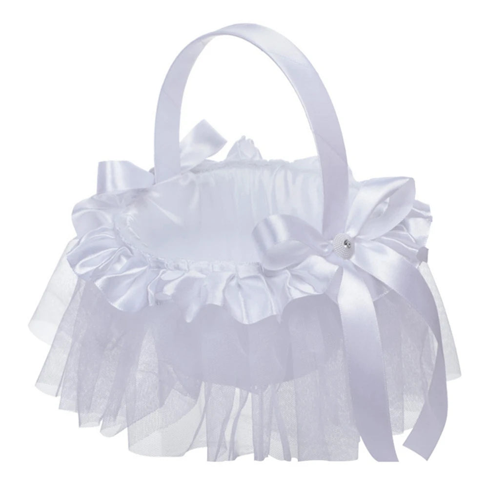 White Flower Girl Basket