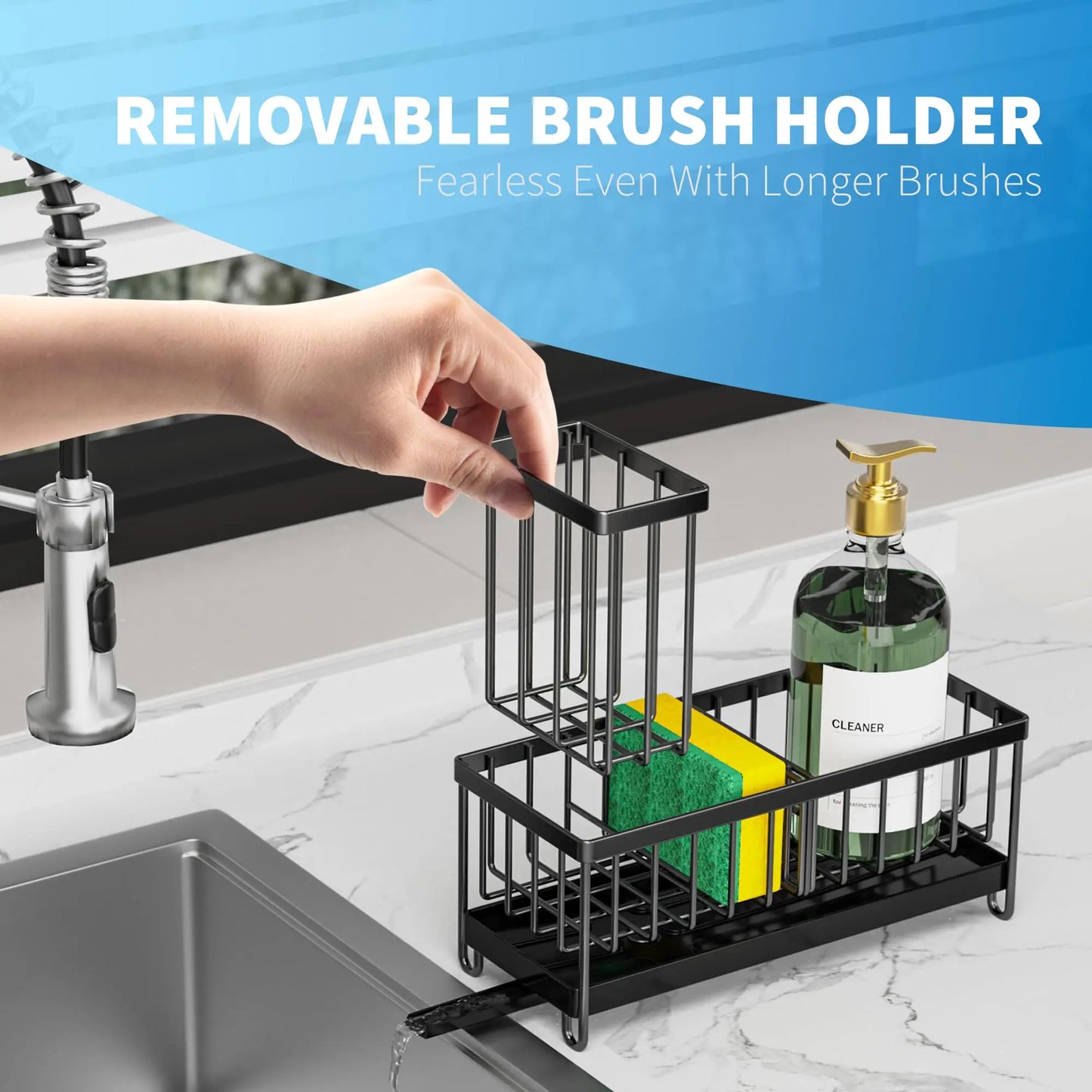 Kitchen Sink Sponge with High Brush Rack