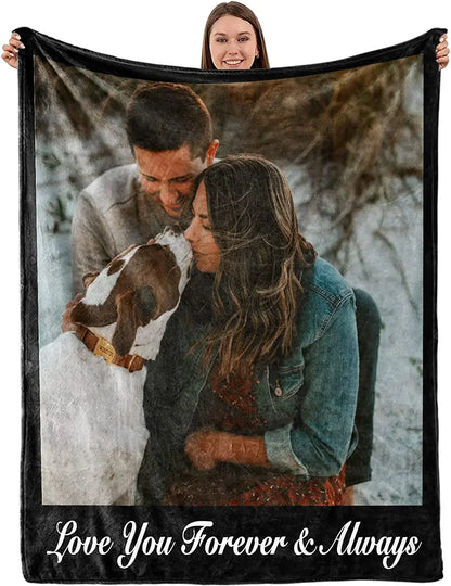 Custom Blanket with Words Picture Collage Customized Blankets,Birthday Souvenir Gifts Personalized Throw Blanket for Father, Mom
