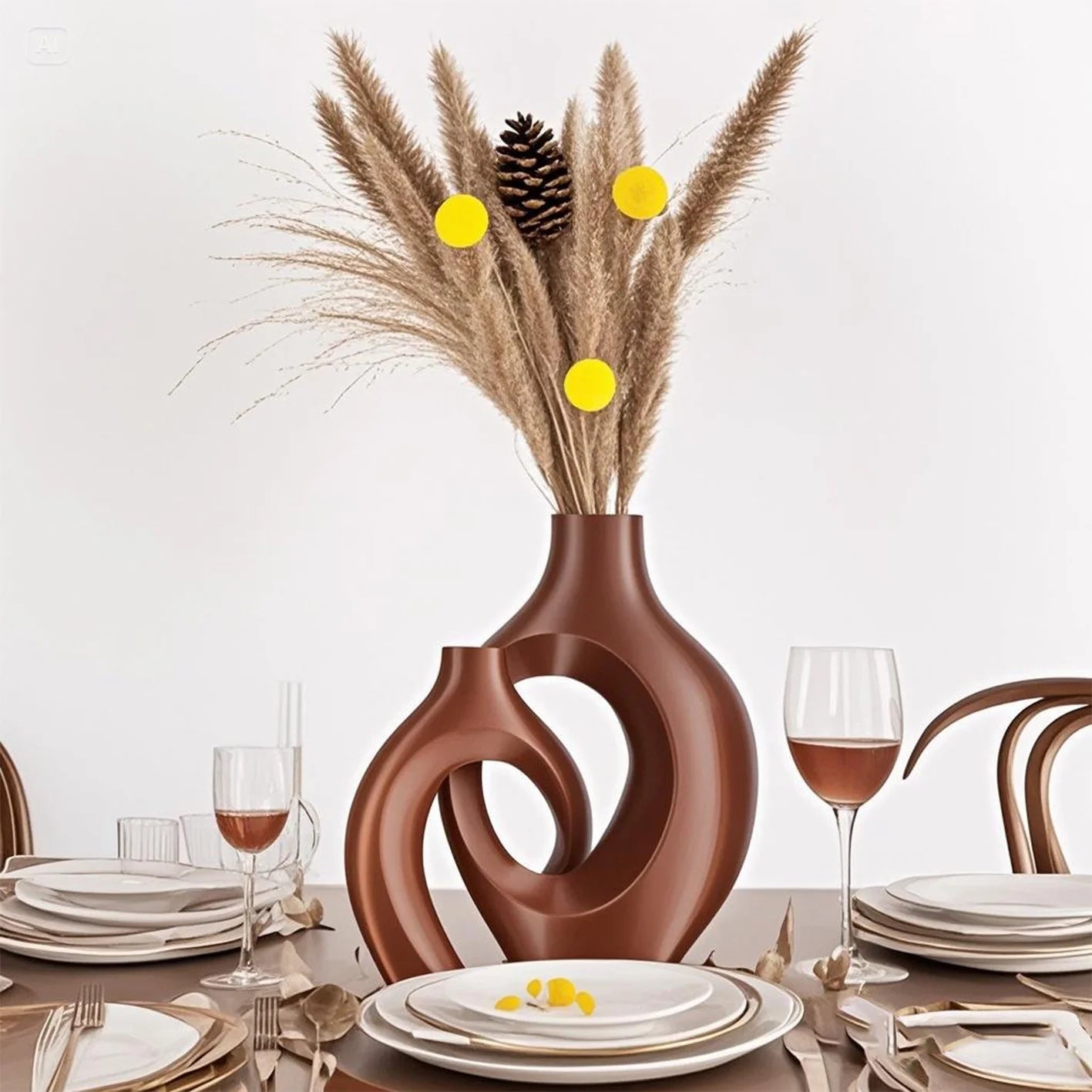 A set of 2 Bohemian-chic round plastic vases