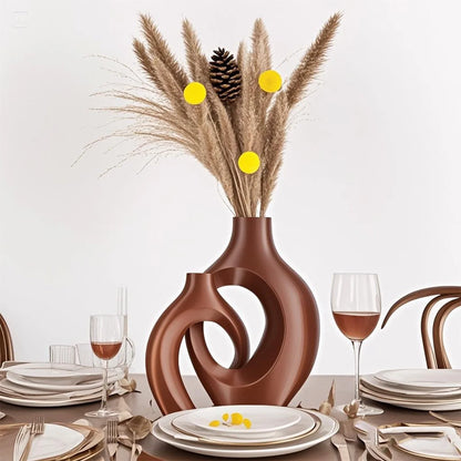 A set of 2 Bohemian-chic round plastic vases
