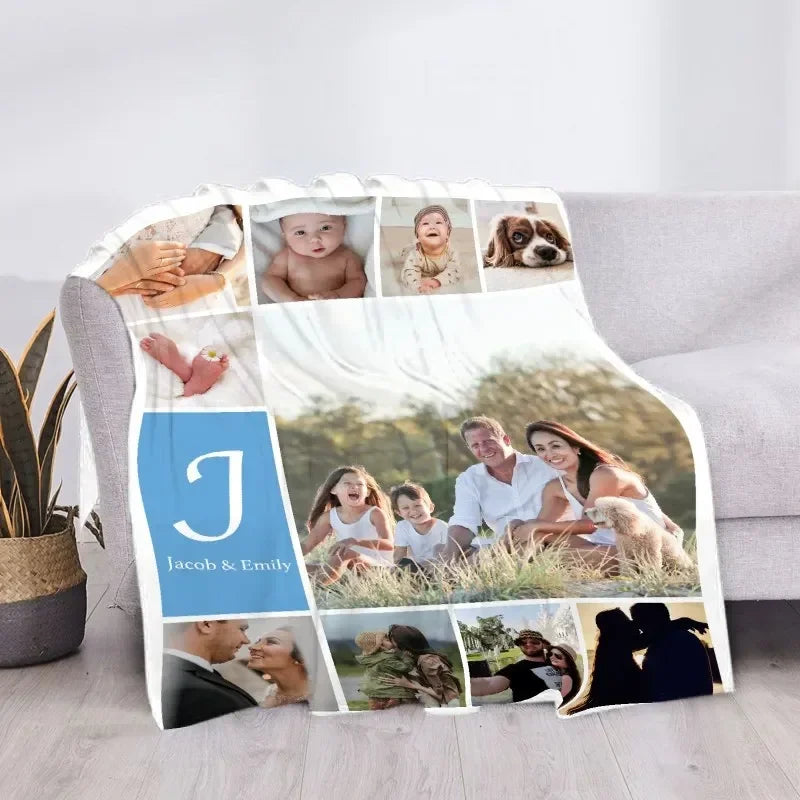 Custom Blanket with Words Picture Collage Customized Blankets,Birthday Souvenir Gifts Personalized Throw Blanket for Father, Mom
