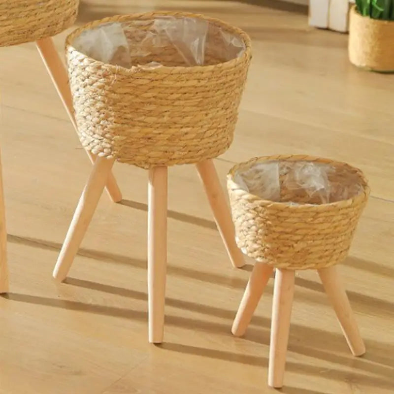 Wood Woven Plant Pot With Standing Legs