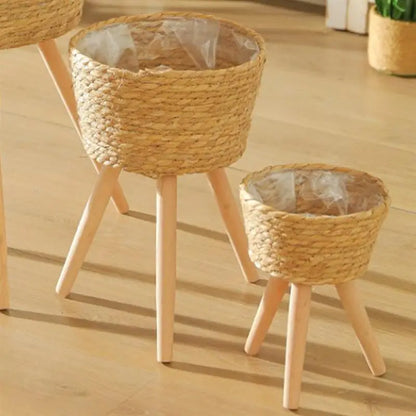 Wood Woven Plant Pot With Standing Legs