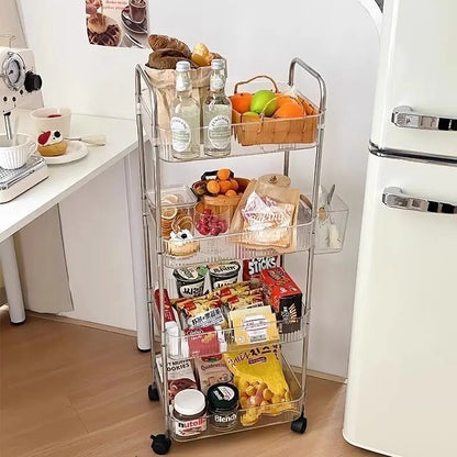 Transparent acrylic storage rack with casters