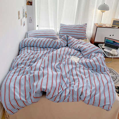 Simple Red and Blue Striped Duvet Cover
