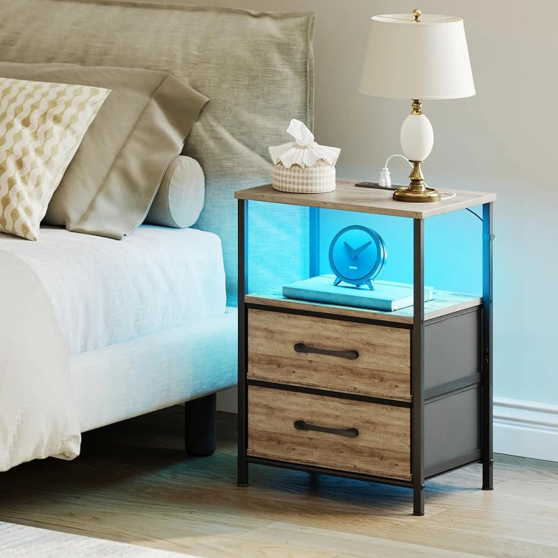 Nightstands with Charging Station and Led Lights