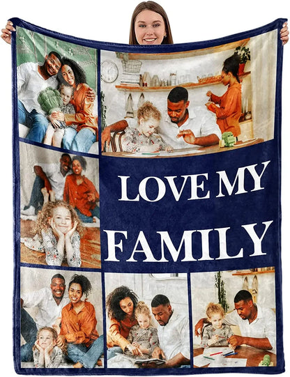 Custom Blanket with Words Picture Collage Customized Blankets,Birthday Souvenir Gifts Personalized Throw Blanket for Father, Mom