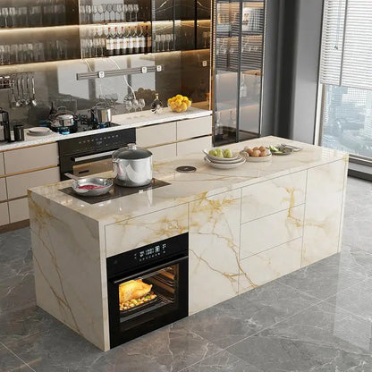 Natural Marble Kitchen Island with Storage & Wine Cooler