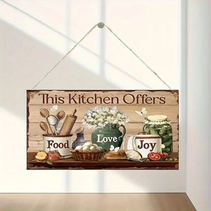 Rustic Wooden Kitchen Wall Decor Sign - "This Kitchen Offers Food Love Joy"