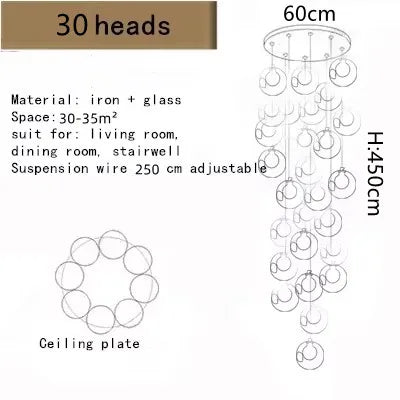 Modern Glass Ball Chandelier Indoor Lighting Fixtures for Living Room Hotel Lobby Bedroom Staircase - Home Decorative Light
