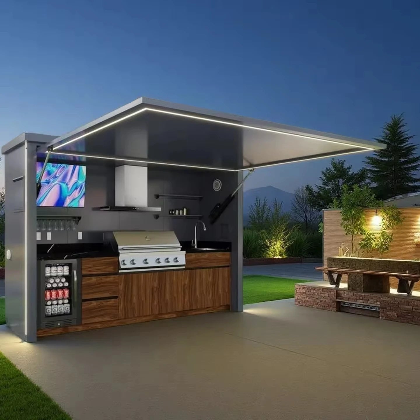 Garden with Modular Cabinets and Grill Island
