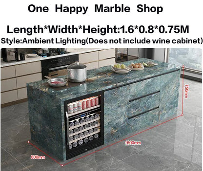 Natural Marble Kitchen Island with Storage & Wine Cooler
