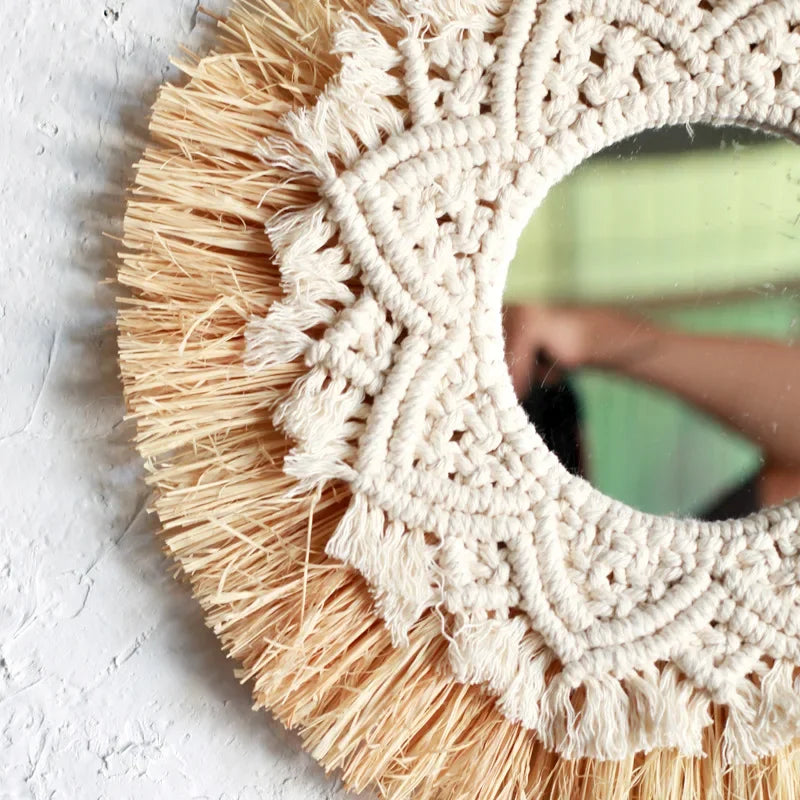 Bohemian Home Decoration Straw Hand-woven Mirror