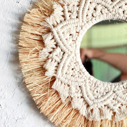 Bohemian Home Decoration Straw Hand-woven Mirror